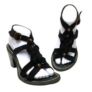 FIORENTINI + BAKER Black Suede Ankle Wrap Chunky Heel Sandals‎